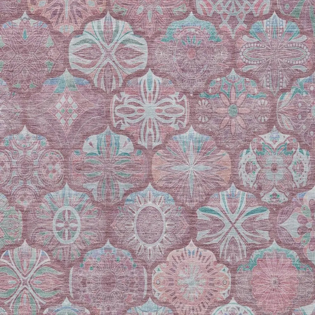 9' X 12' Blush And Pink Ogee Washable Indoor Outdoor Area Rug Homeroots Outdoor