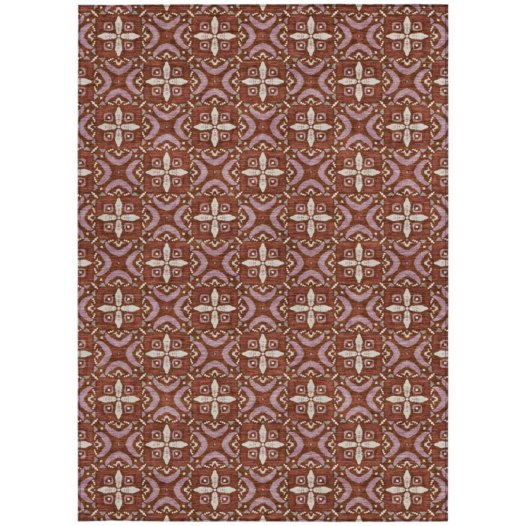 9' X 12' Brick Red And Red Geometric Washable Indoor Outdoor Area Rug Homeroots Outdoor
