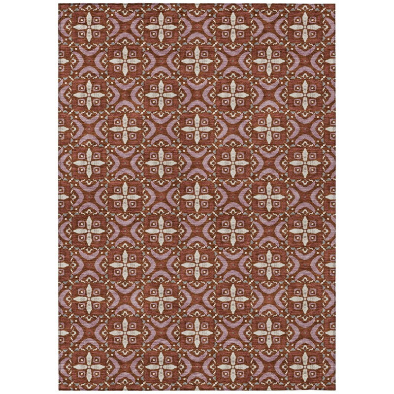 9' X 12' Brick Red And Red Geometric Washable Indoor Outdoor Area Rug Homeroots Outdoor
