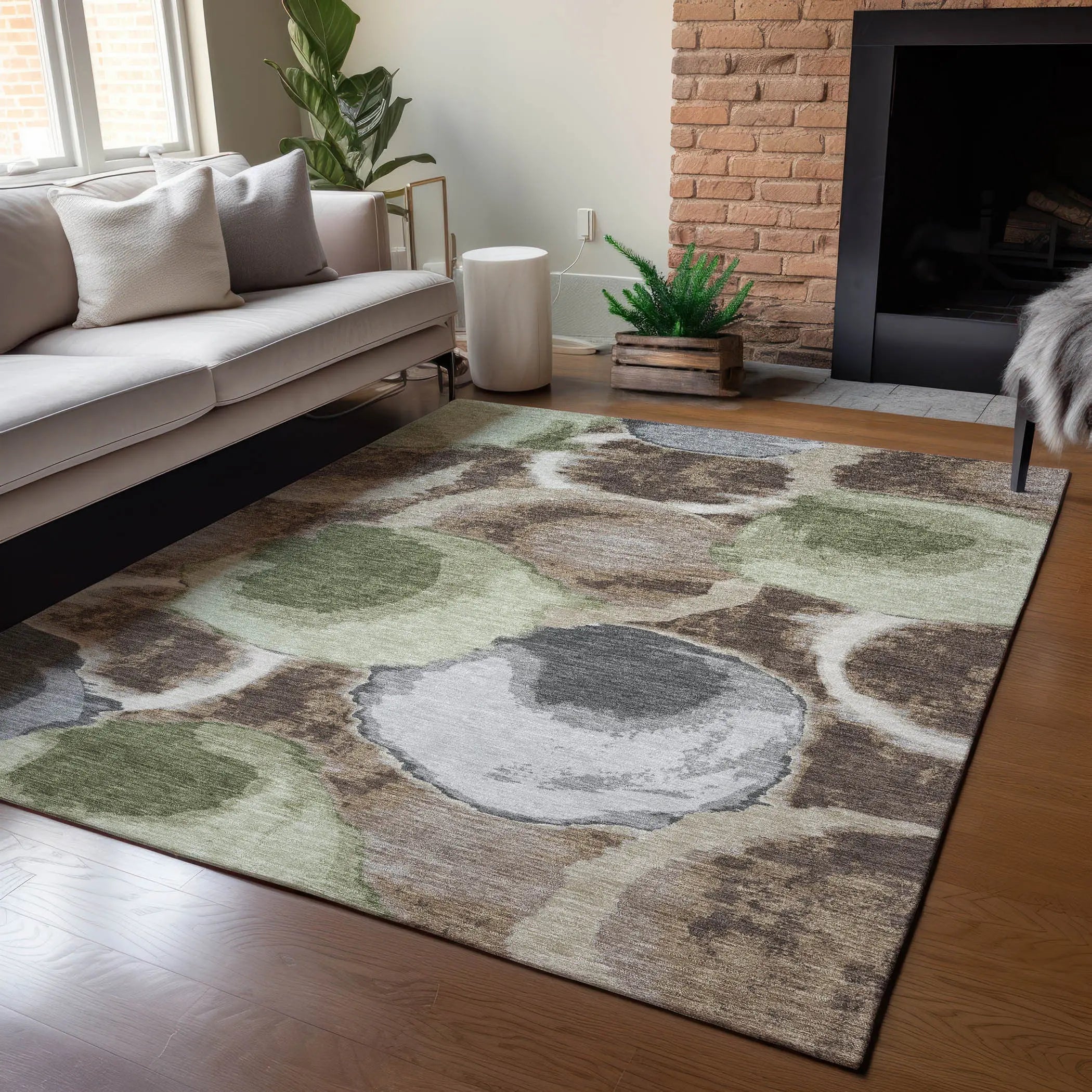 9' X 12' Brown And Beige Abstract Washable Indoor Outdoor Area Rug Homeroots Outdoor