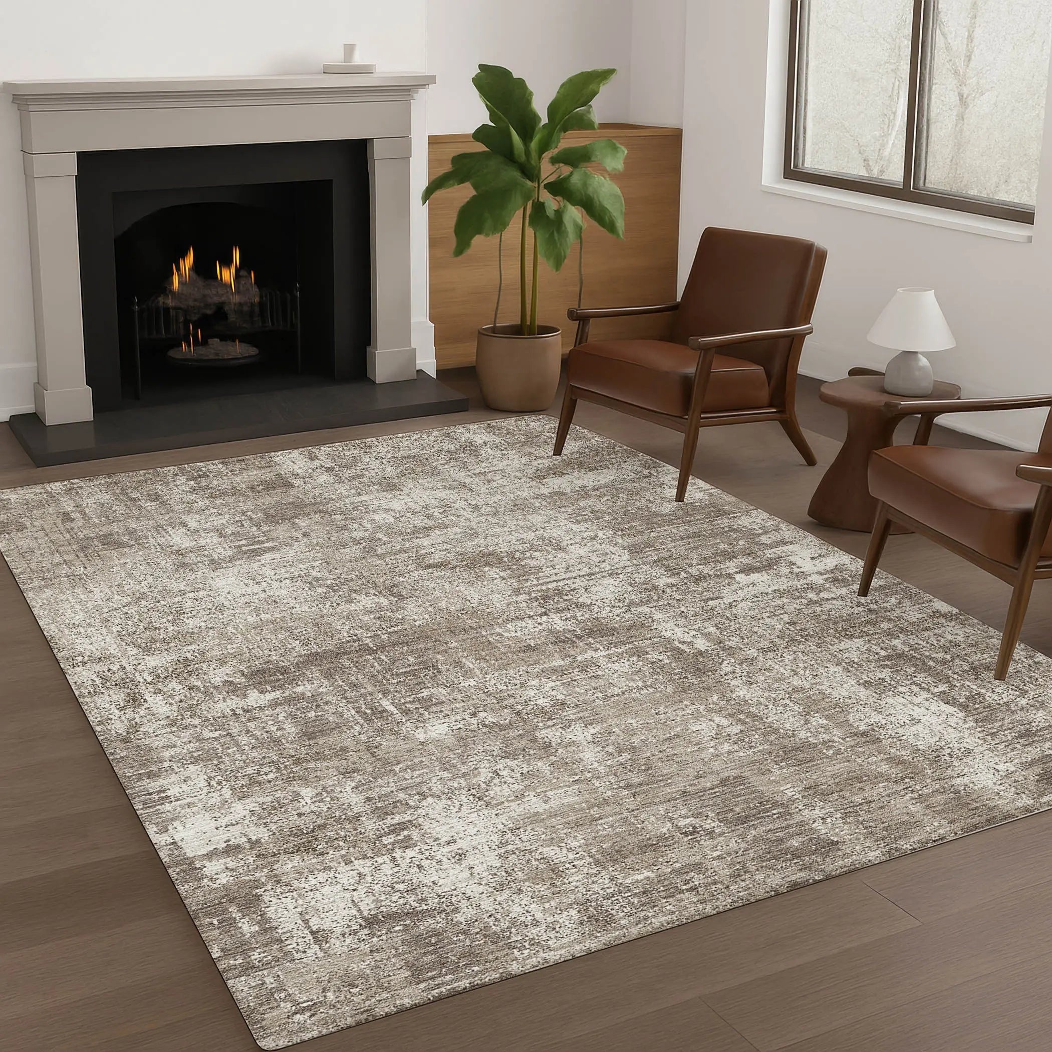 9' X 12' Brown And Beige Abstract Washable Indoor Outdoor Area Rug Homeroots Outdoor