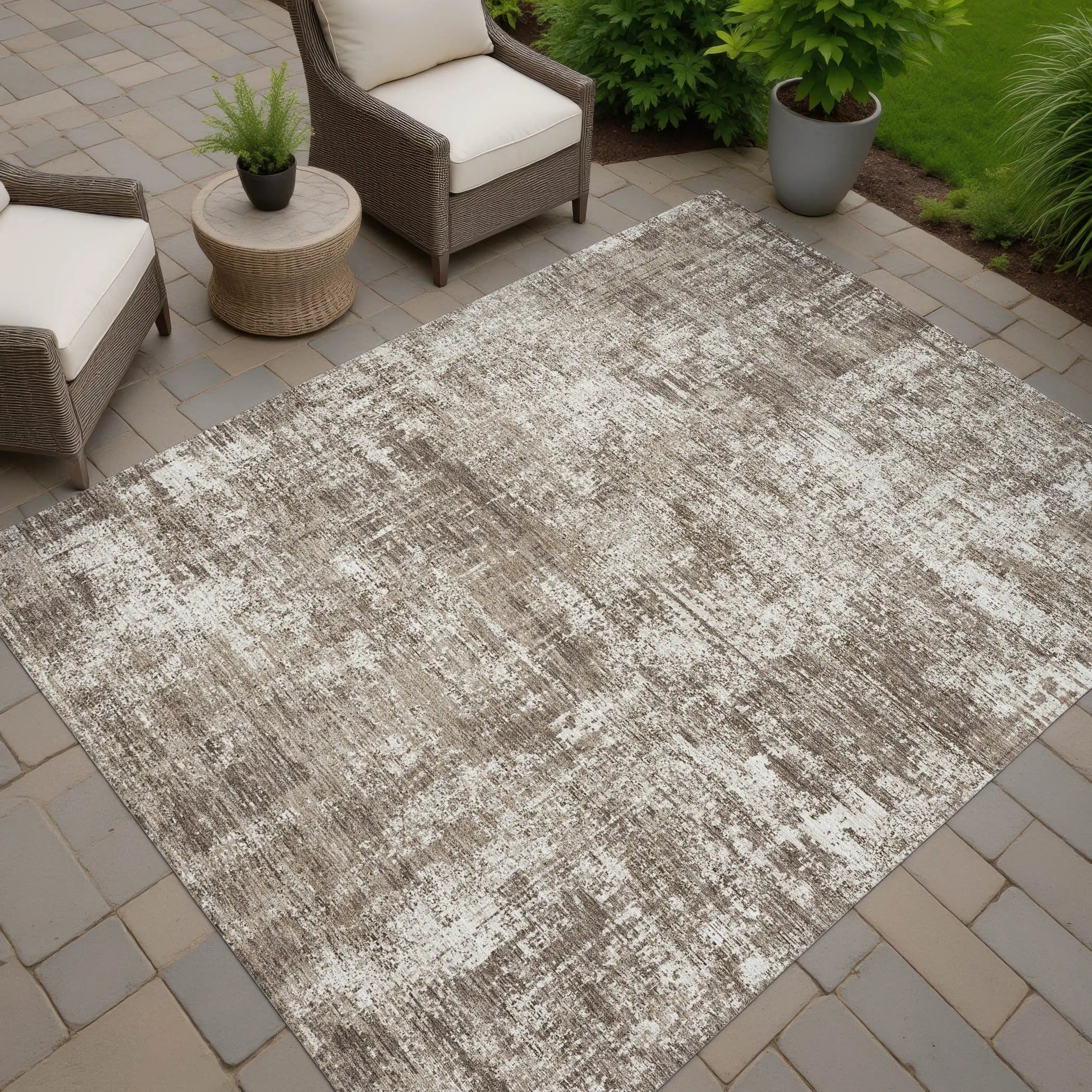 9' X 12' Brown And Beige Abstract Washable Indoor Outdoor Area Rug Homeroots Outdoor