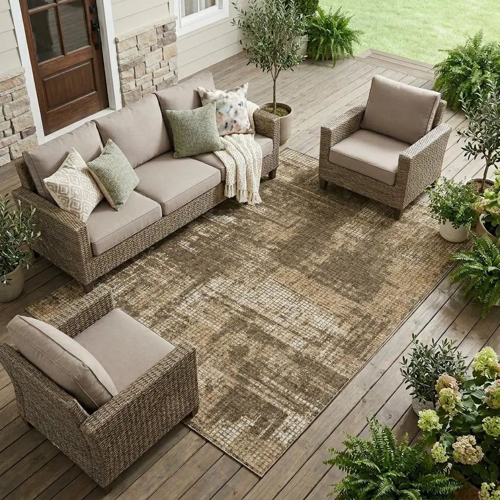 9' X 12' Brown And Beige Abstract Washable Indoor Outdoor Area Rug Homeroots Outdoor