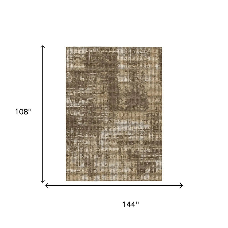 9' X 12' Brown And Beige Abstract Washable Indoor Outdoor Area Rug Homeroots Outdoor