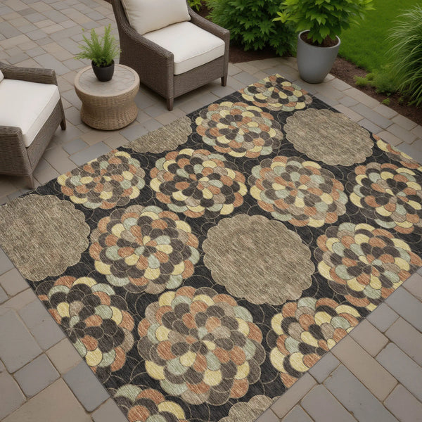 9' X 12' Brown And Beige Floral Washable Indoor Outdoor Area Rug Homeroots Outdoor