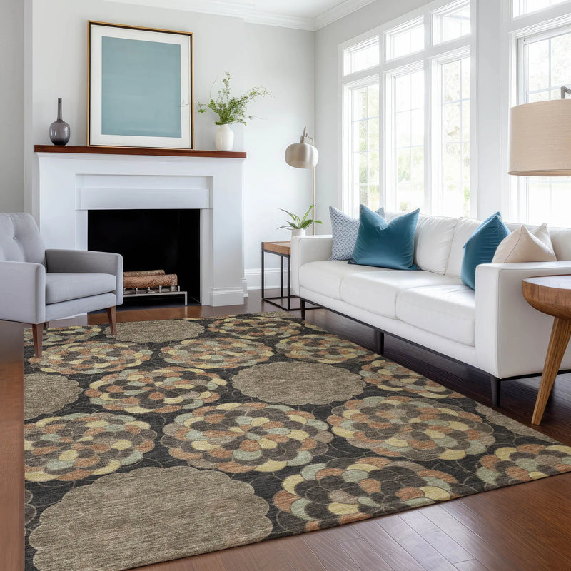 9' X 12' Brown And Beige Floral Washable Indoor Outdoor Area Rug Homeroots Outdoor