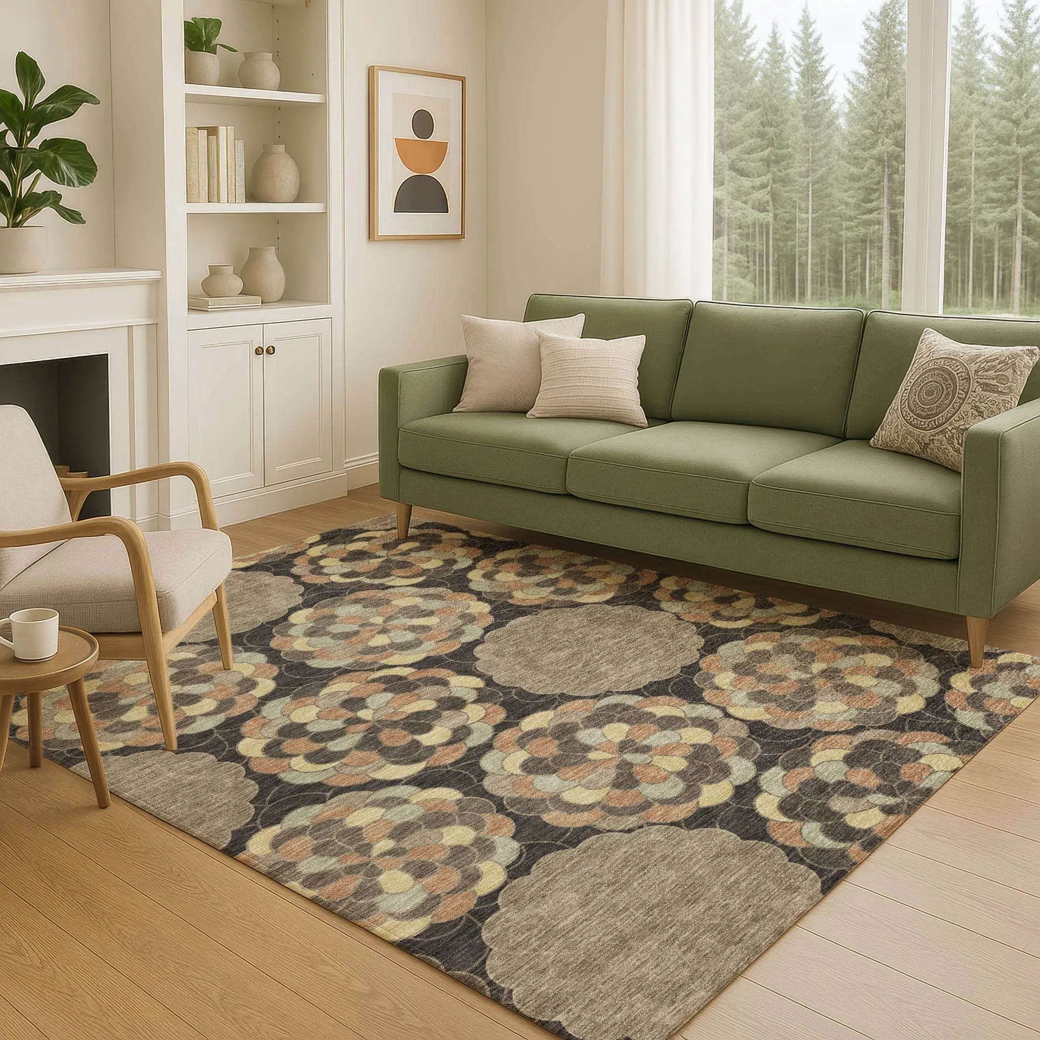 9' X 12' Brown And Beige Floral Washable Indoor Outdoor Area Rug Homeroots Outdoor