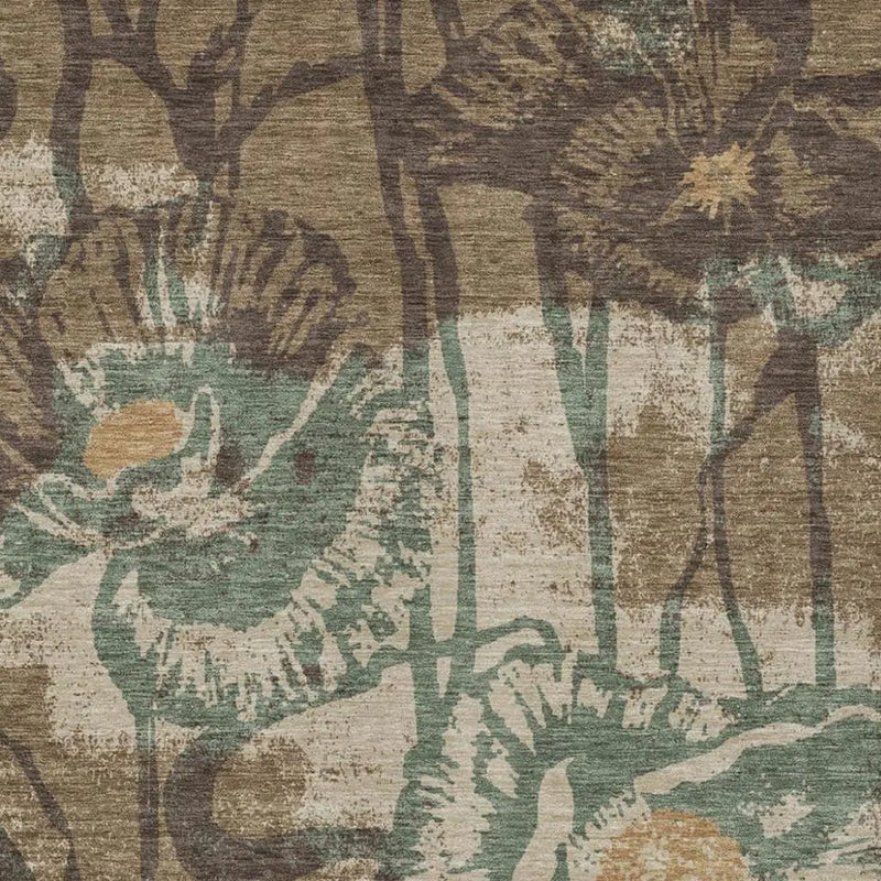 9' X 12' Brown And Beige Floral Washable Indoor Outdoor Area Rug Homeroots Outdoor