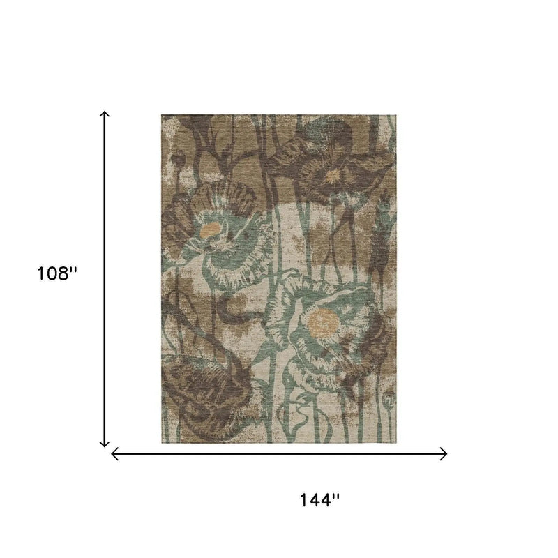 9' X 12' Brown And Beige Floral Washable Indoor Outdoor Area Rug Homeroots Outdoor