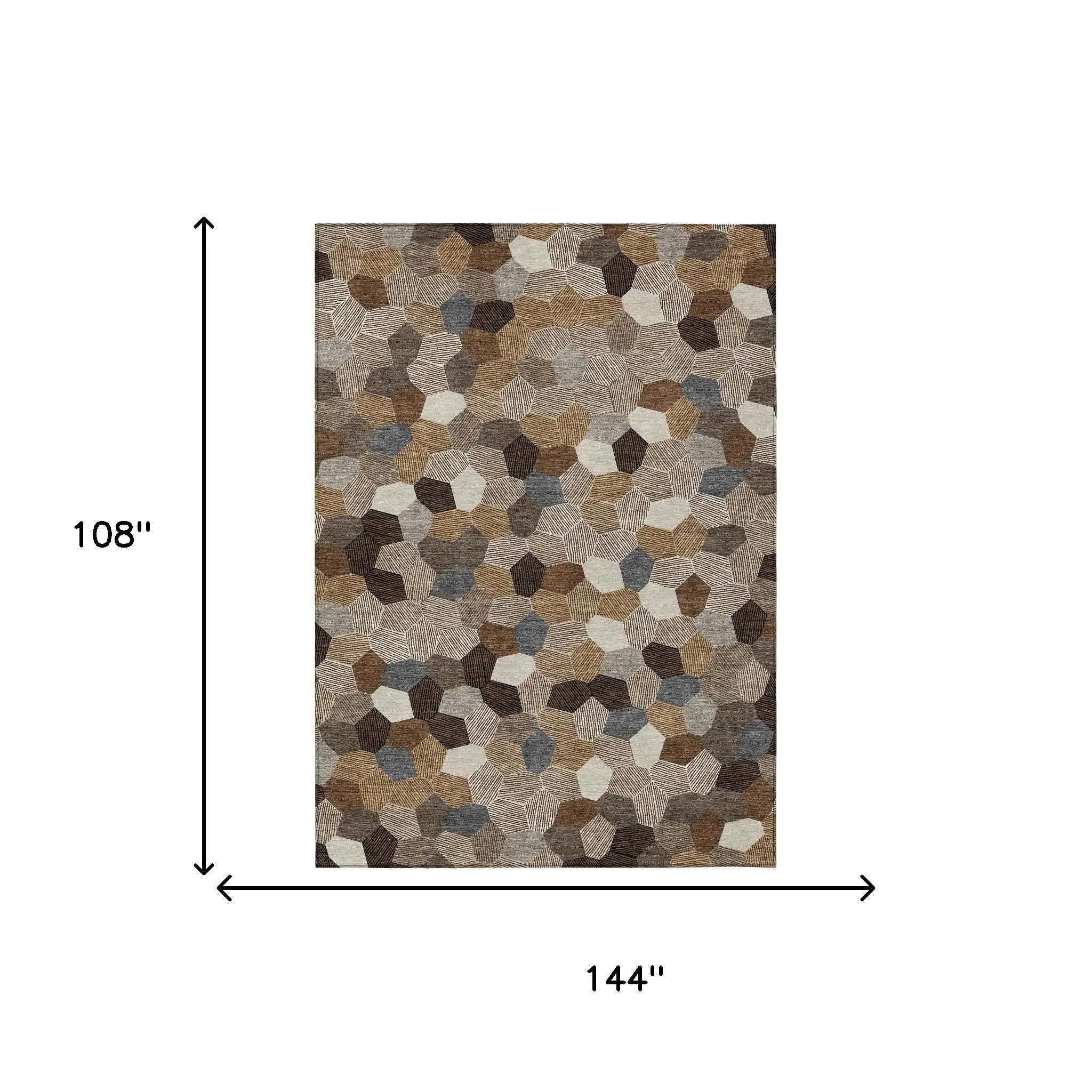9' X 12' Brown And Beige Geometric Washable Indoor Outdoor Area Rug Homeroots Outdoor