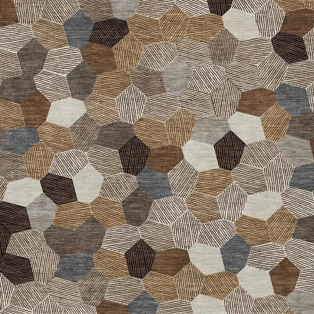 9' X 12' Brown And Beige Geometric Washable Indoor Outdoor Area Rug Homeroots Outdoor
