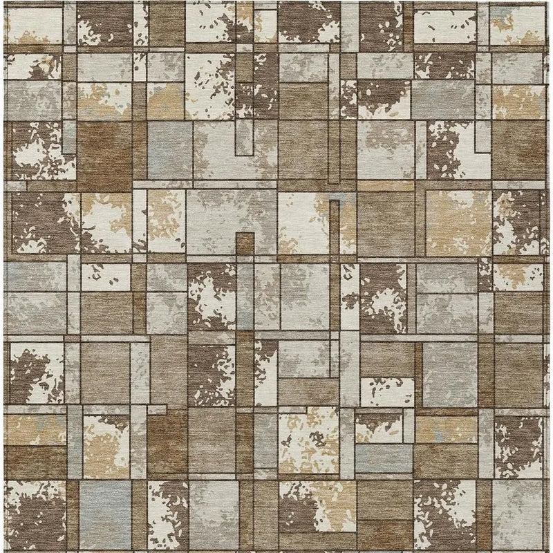 9' X 12' Brown And Beige Geometric Washable Indoor Outdoor Area Rug Homeroots Outdoor