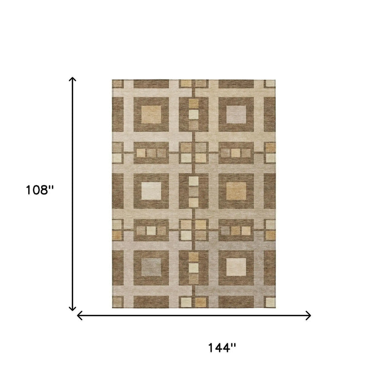 9' X 12' Brown And Beige Geometric Washable Indoor Outdoor Area Rug Homeroots Outdoor