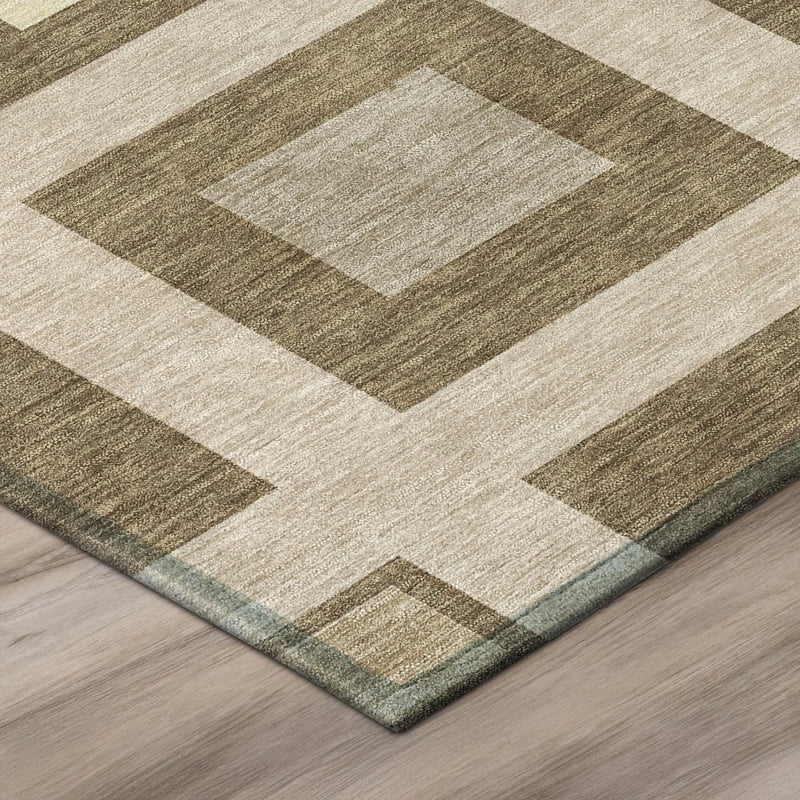 9' X 12' Brown And Beige Geometric Washable Indoor Outdoor Area Rug Homeroots Outdoor
