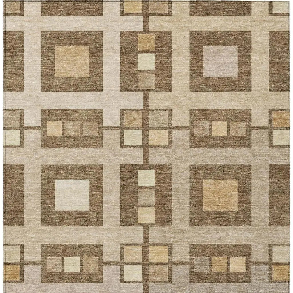9' X 12' Brown And Beige Geometric Washable Indoor Outdoor Area Rug Homeroots Outdoor