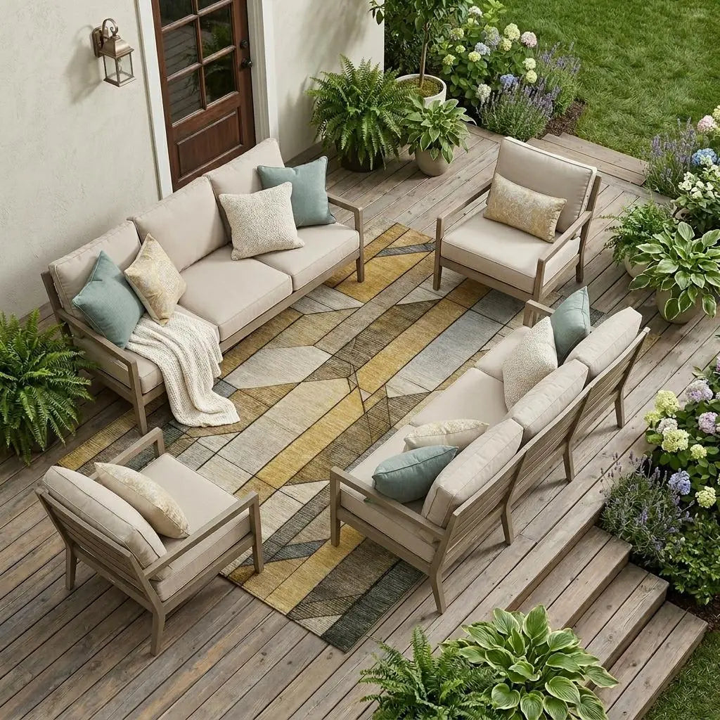 9' X 12' Brown And Beige Geometric Washable Indoor Outdoor Area Rug Homeroots Outdoor