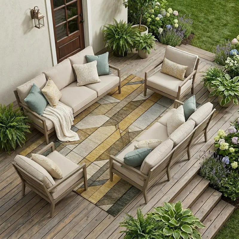 9' X 12' Brown And Beige Geometric Washable Indoor Outdoor Area Rug Homeroots Outdoor