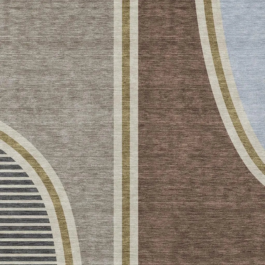 9' X 12' Brown And Beige Geometric Washable Indoor Outdoor Area Rug Homeroots Outdoor