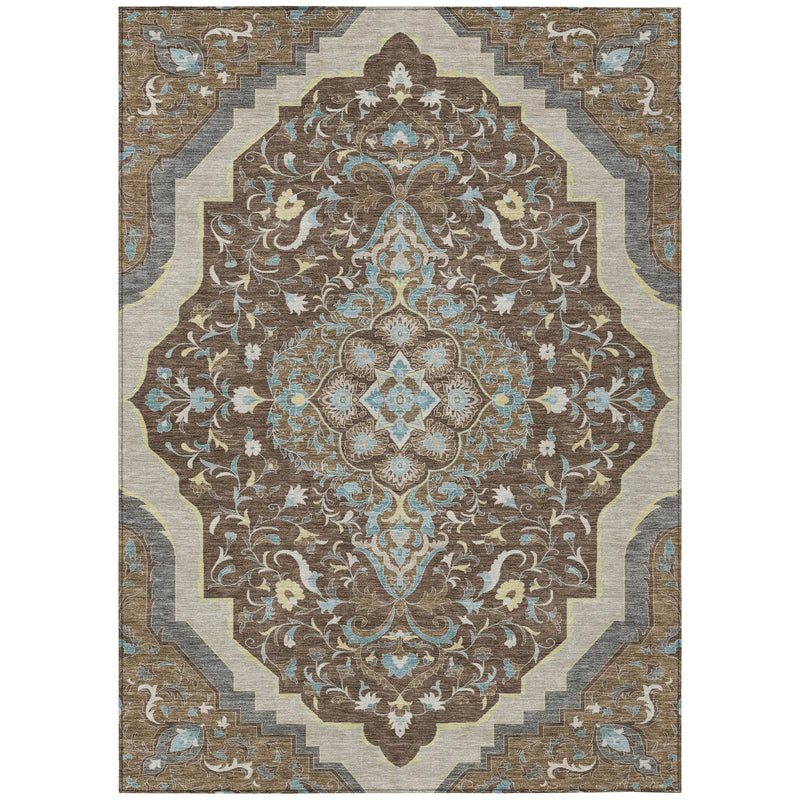 9' X 12' Brown And Beige Medallion Washable Indoor Outdoor Area Rug Homeroots Outdoor