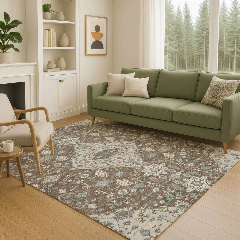 9' X 12' Brown And Beige Medallion Washable Indoor Outdoor Area Rug Homeroots Outdoor