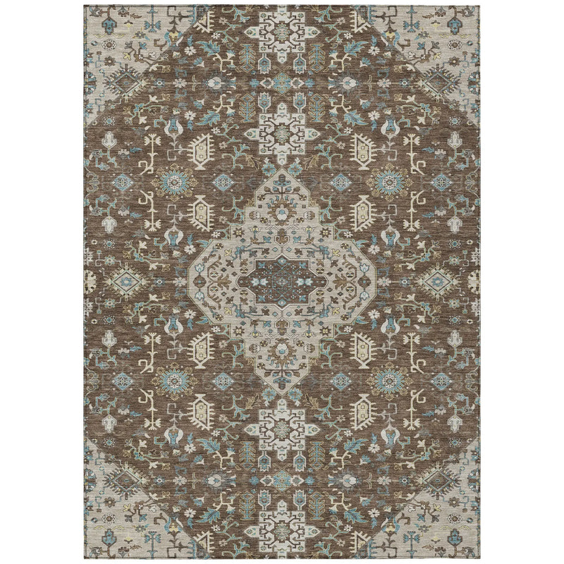 9' X 12' Brown And Beige Medallion Washable Indoor Outdoor Area Rug Homeroots Outdoor