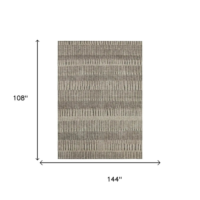 9' X 12' Brown And Beige Striped Washable Indoor Outdoor Area Rug Homeroots Outdoor