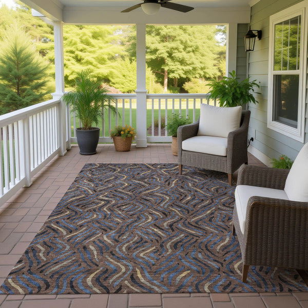 9' X 12' Brown And Black Abstract Washable Indoor Outdoor Area Rug Homeroots Outdoor