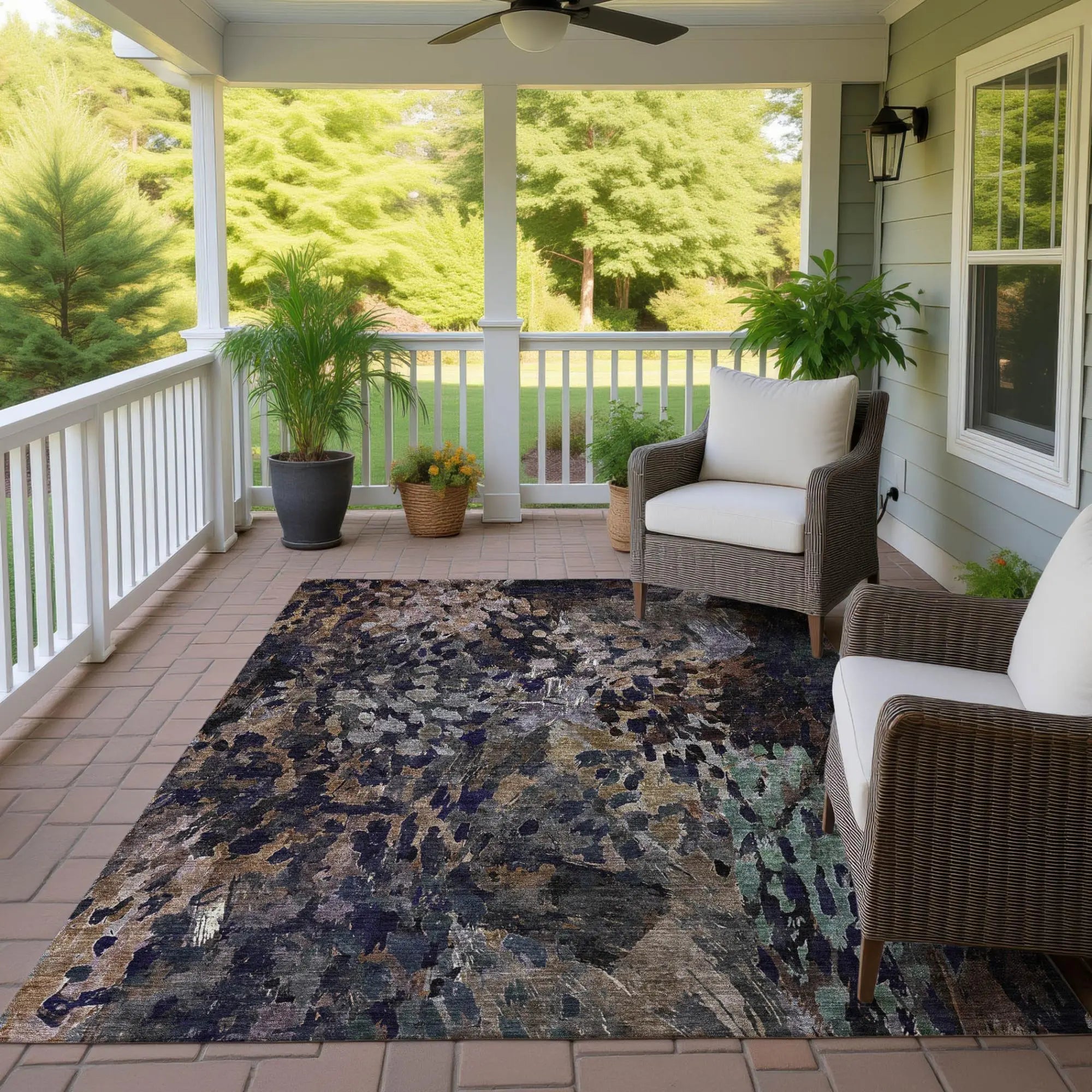 9' X 12' Brown And Black Abstract Washable Indoor Outdoor Area Rug Homeroots Outdoor