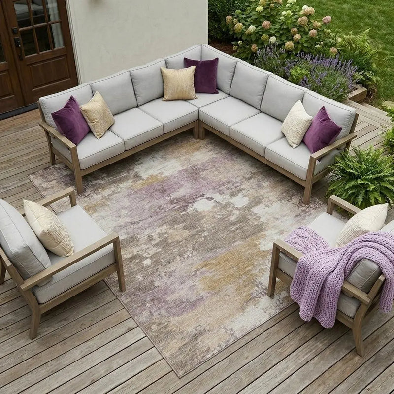 9' X 12' Brown And Blush Abstract Washable Indoor Outdoor Area Rug Homeroots Outdoor