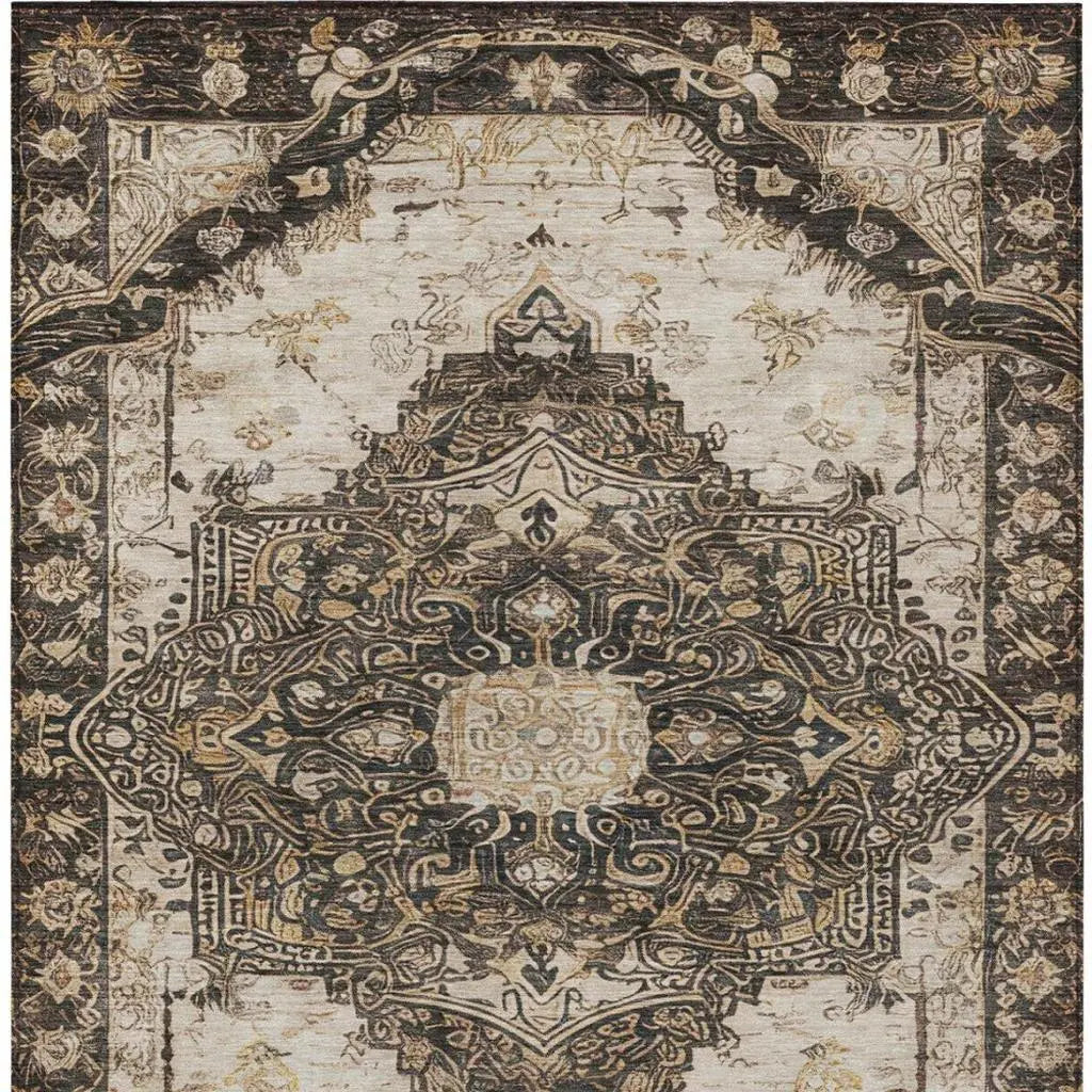 9' X 12' Brown And Chocolate Floral Medallion Washable Indoor Outdoor Area Rug Homeroots Outdoor