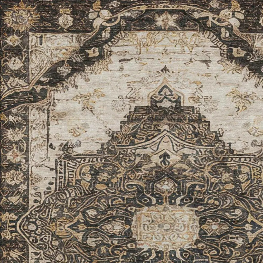 9' X 12' Brown And Chocolate Floral Medallion Washable Indoor Outdoor Area Rug Homeroots Outdoor