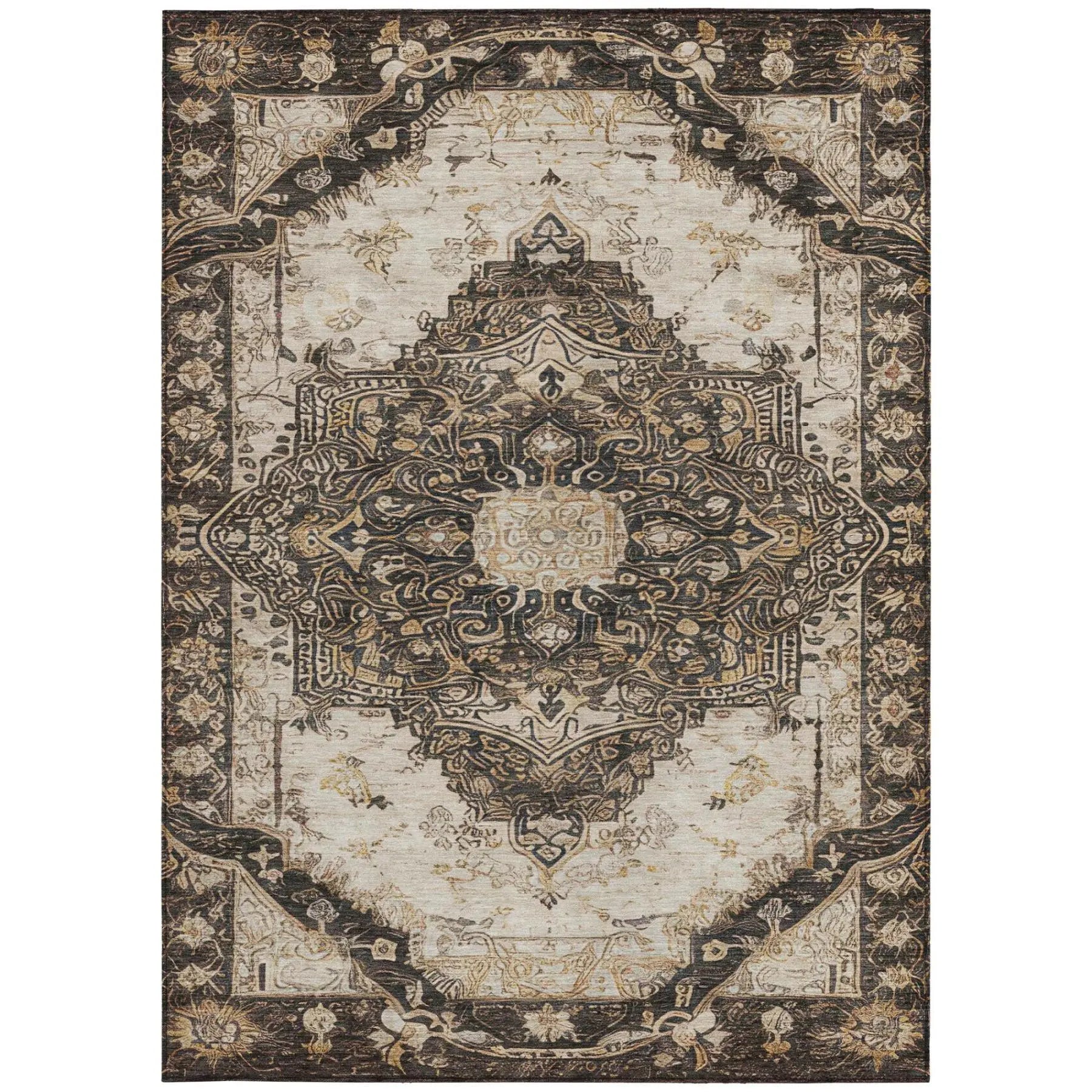 9' X 12' Brown And Chocolate Floral Medallion Washable Indoor Outdoor Area Rug Homeroots Outdoor