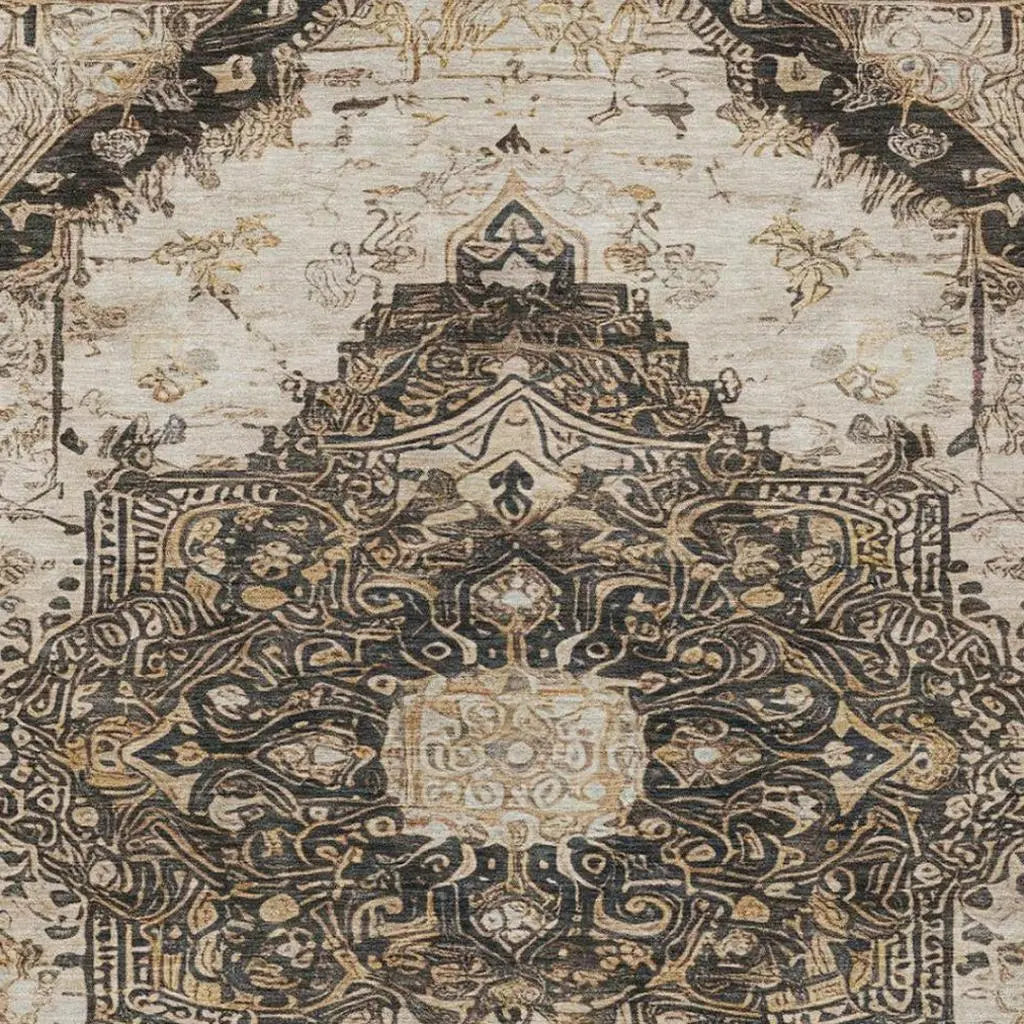 9' X 12' Brown And Chocolate Floral Medallion Washable Indoor Outdoor Area Rug Homeroots Outdoor