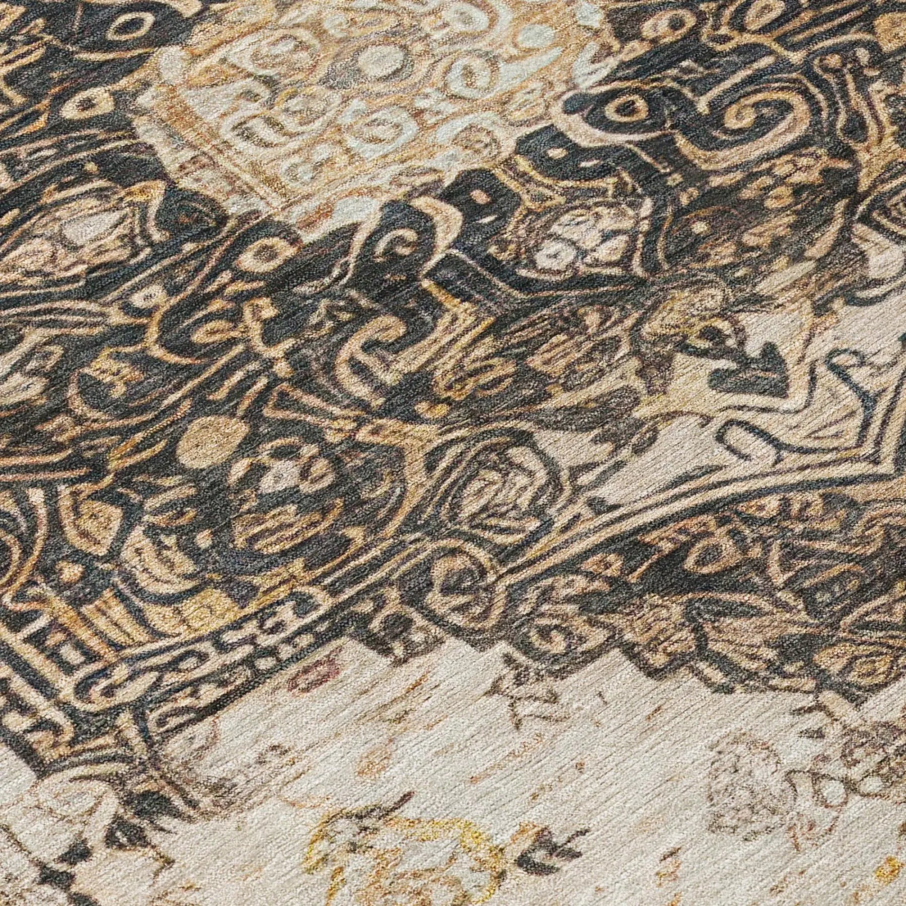 9' X 12' Brown And Chocolate Floral Medallion Washable Indoor Outdoor Area Rug Homeroots Outdoor
