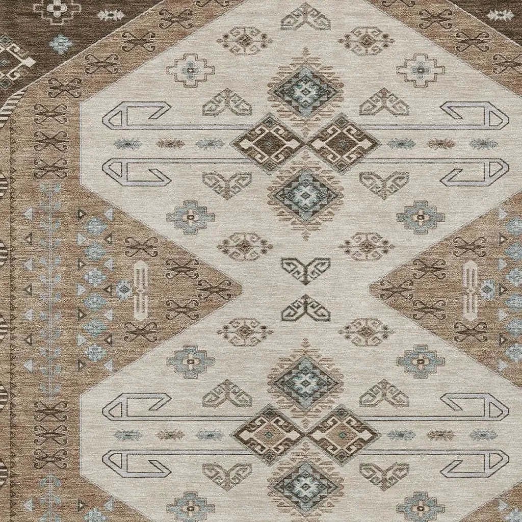 9' X 12' Brown And Chocolate Geometric Washable Indoor Outdoor Area Rug Homeroots Outdoor