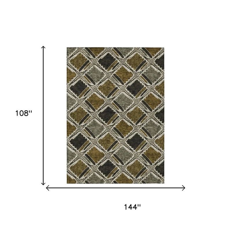 9' X 12' Brown And Chocolate Geometric Washable Indoor Outdoor Area Rug Homeroots Outdoor