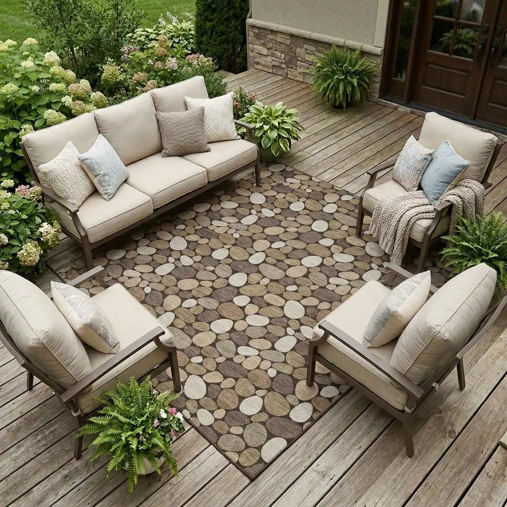 9' X 12' Brown And Chocolate Geometric Washable Indoor Outdoor Area Rug Homeroots Outdoor