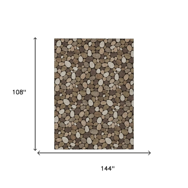 9' X 12' Brown And Chocolate Geometric Washable Indoor Outdoor Area Rug Homeroots Outdoor