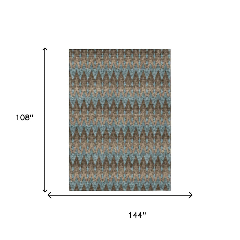 9' X 12' Brown And Chocolate Geometric Washable Indoor Outdoor Area Rug Homeroots Outdoor