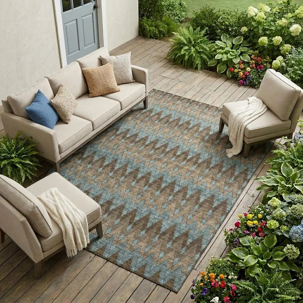9' X 12' Brown And Chocolate Geometric Washable Indoor Outdoor Area Rug Homeroots Outdoor