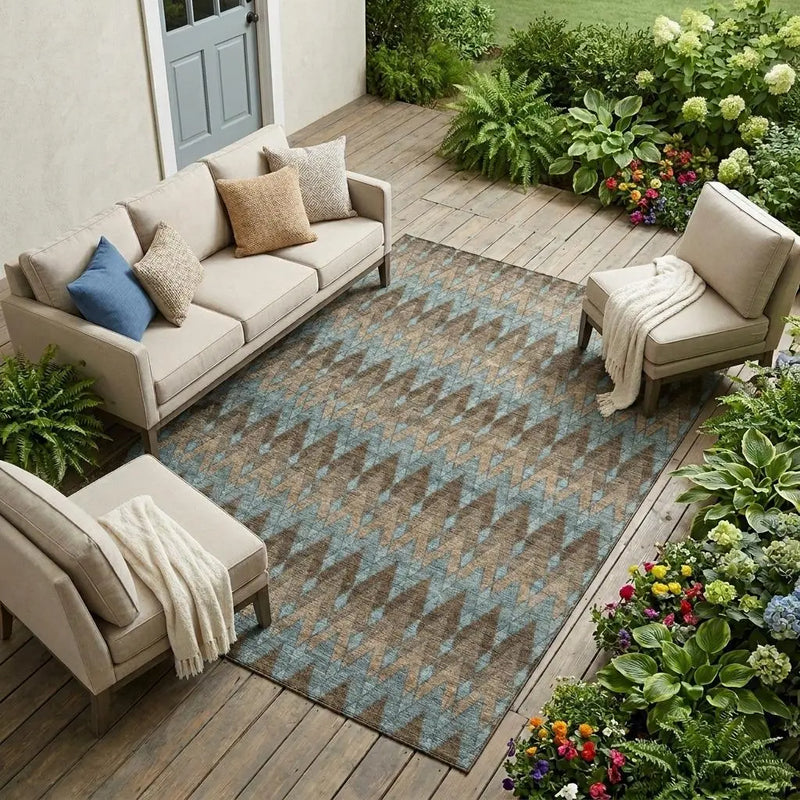 9' X 12' Brown And Chocolate Geometric Washable Indoor Outdoor Area Rug Homeroots Outdoor
