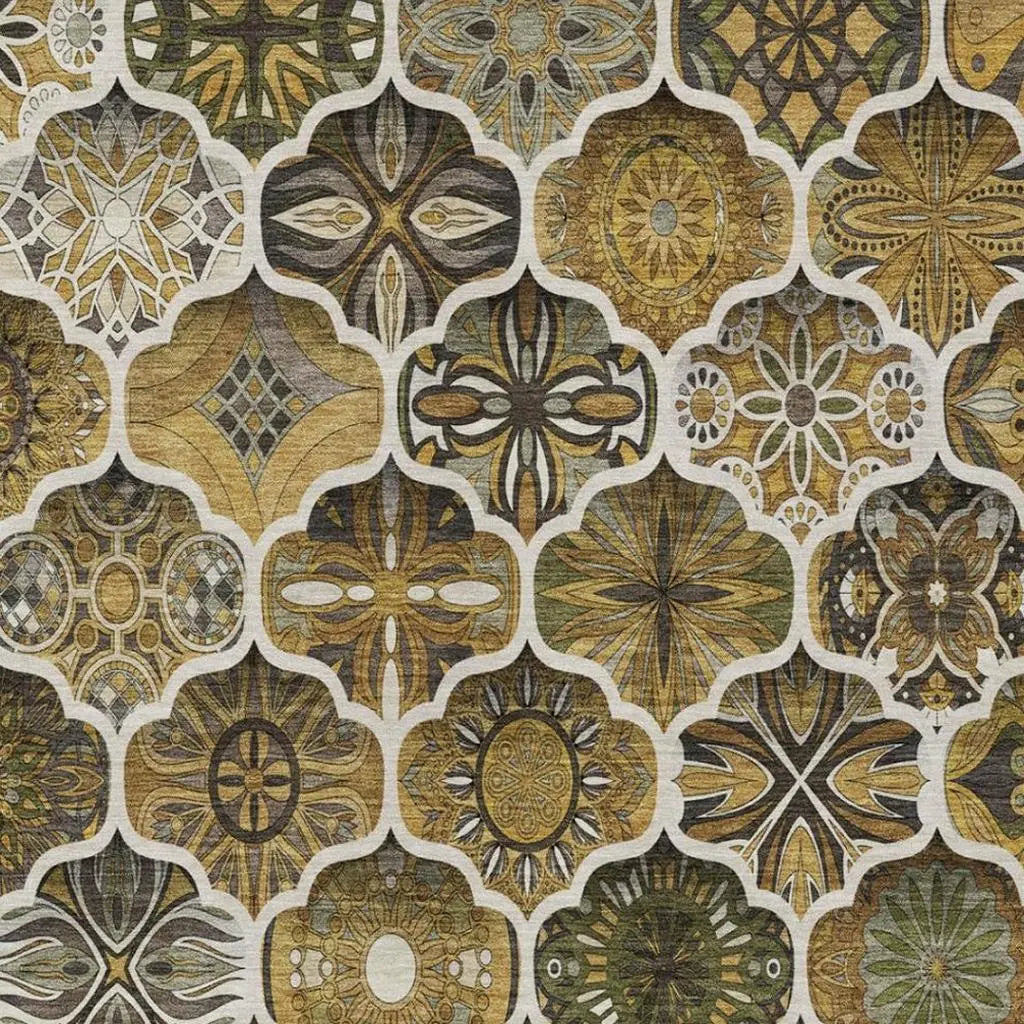 9' X 12' Brown And Chocolate Ogee Washable Indoor Outdoor Area Rug Homeroots Outdoor