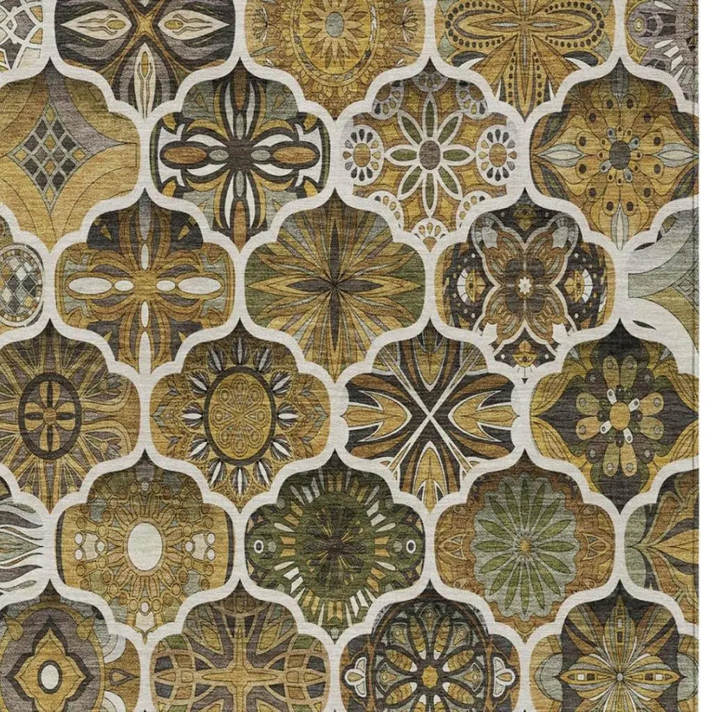 9' X 12' Brown And Chocolate Ogee Washable Indoor Outdoor Area Rug Homeroots Outdoor