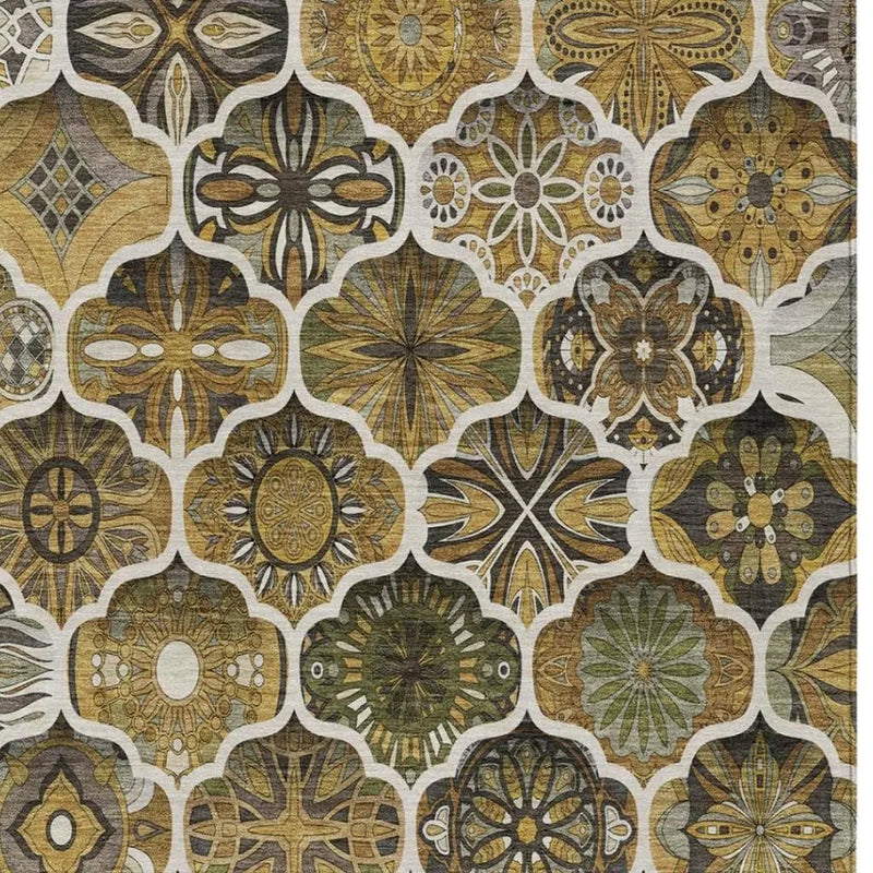 9' X 12' Brown And Chocolate Ogee Washable Indoor Outdoor Area Rug Homeroots Outdoor