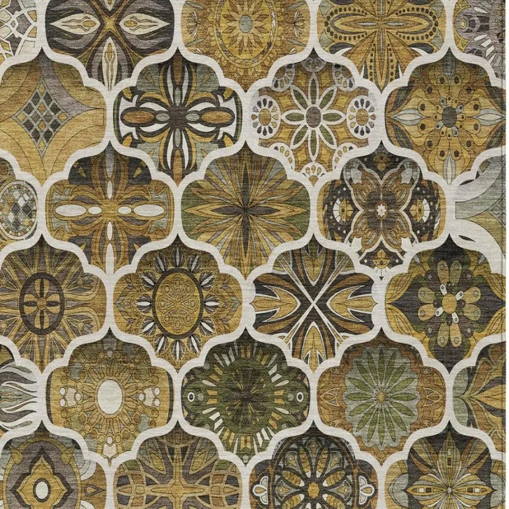 9' X 12' Brown And Chocolate Ogee Washable Indoor Outdoor Area Rug Homeroots Outdoor