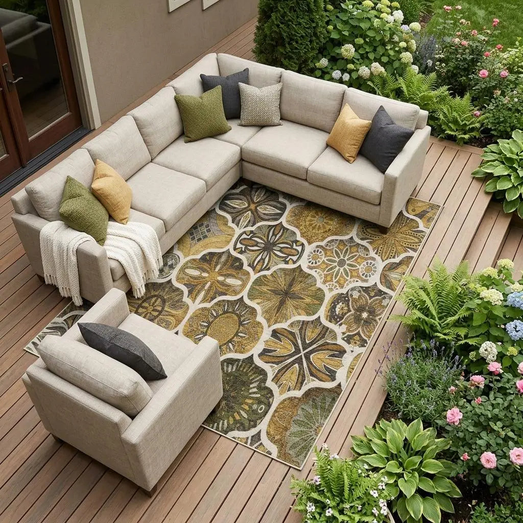 9' X 12' Brown And Chocolate Ogee Washable Indoor Outdoor Area Rug Homeroots Outdoor