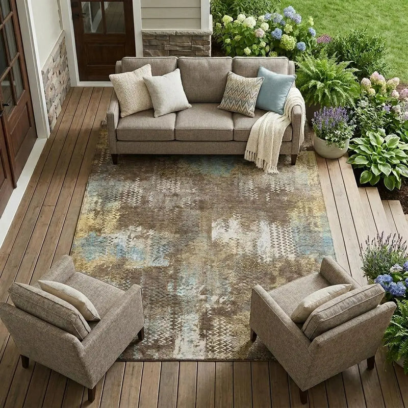 9' X 12' Brown And Coffee Abstract Washable Indoor Outdoor Area Rug Homeroots Outdoor