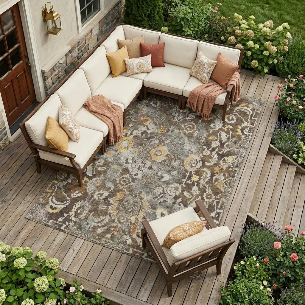 9' X 12' Brown And Coffee Floral Washable Indoor Outdoor Area Rug Homeroots Outdoor