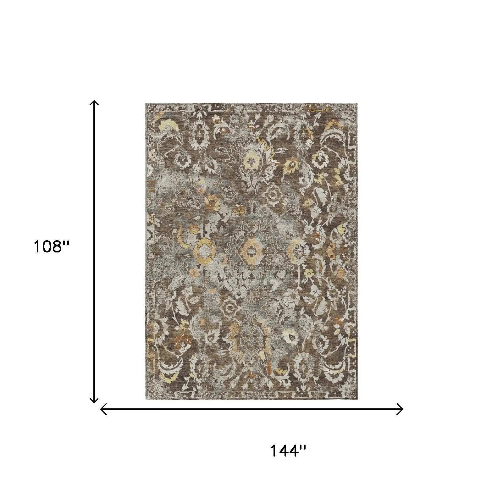 9' X 12' Brown And Coffee Floral Washable Indoor Outdoor Area Rug Homeroots Outdoor