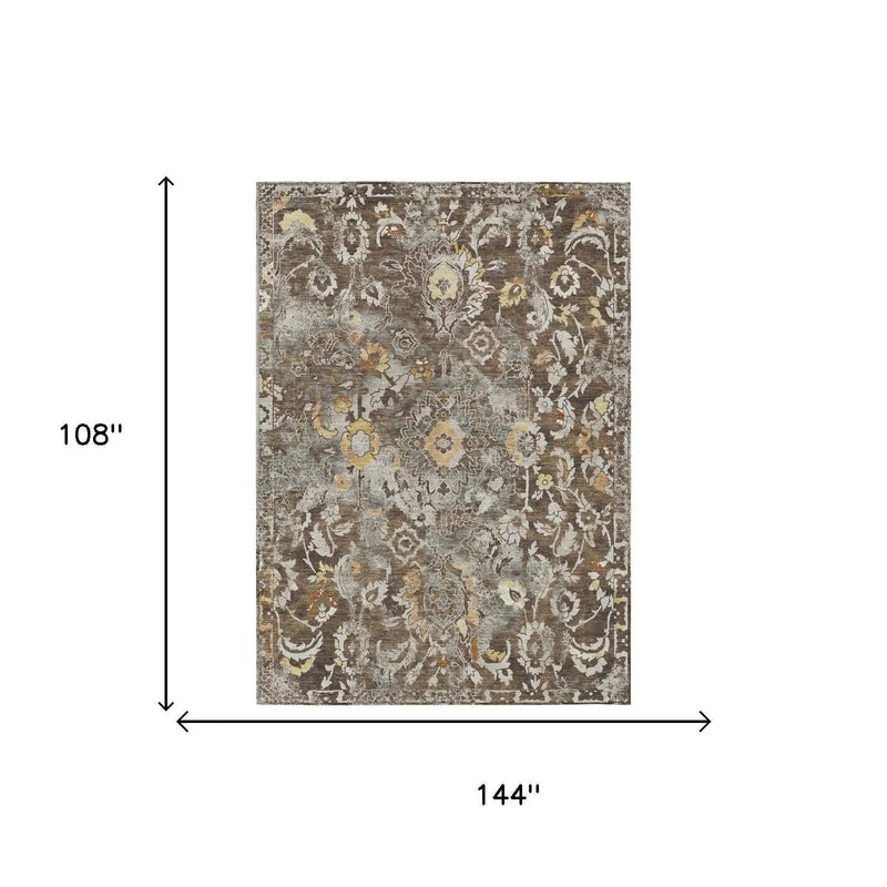 9' X 12' Brown And Coffee Floral Washable Indoor Outdoor Area Rug Homeroots Outdoor